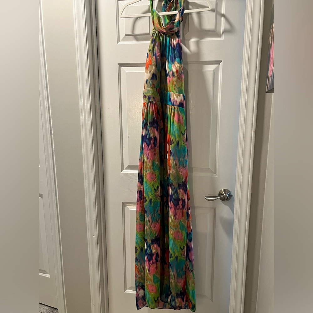 Eliza J - halter with open back - water color print. - size 8 - worn once.